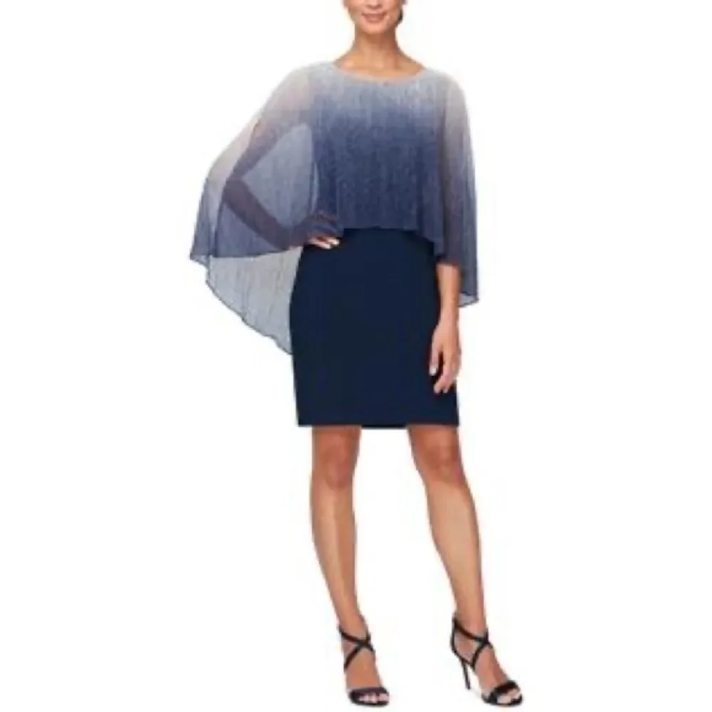 NWT SLNY WOMENS METALLIC CAPE MINI TWO PIECE DRESS navy silver size 18 New - Picture 3 of 14